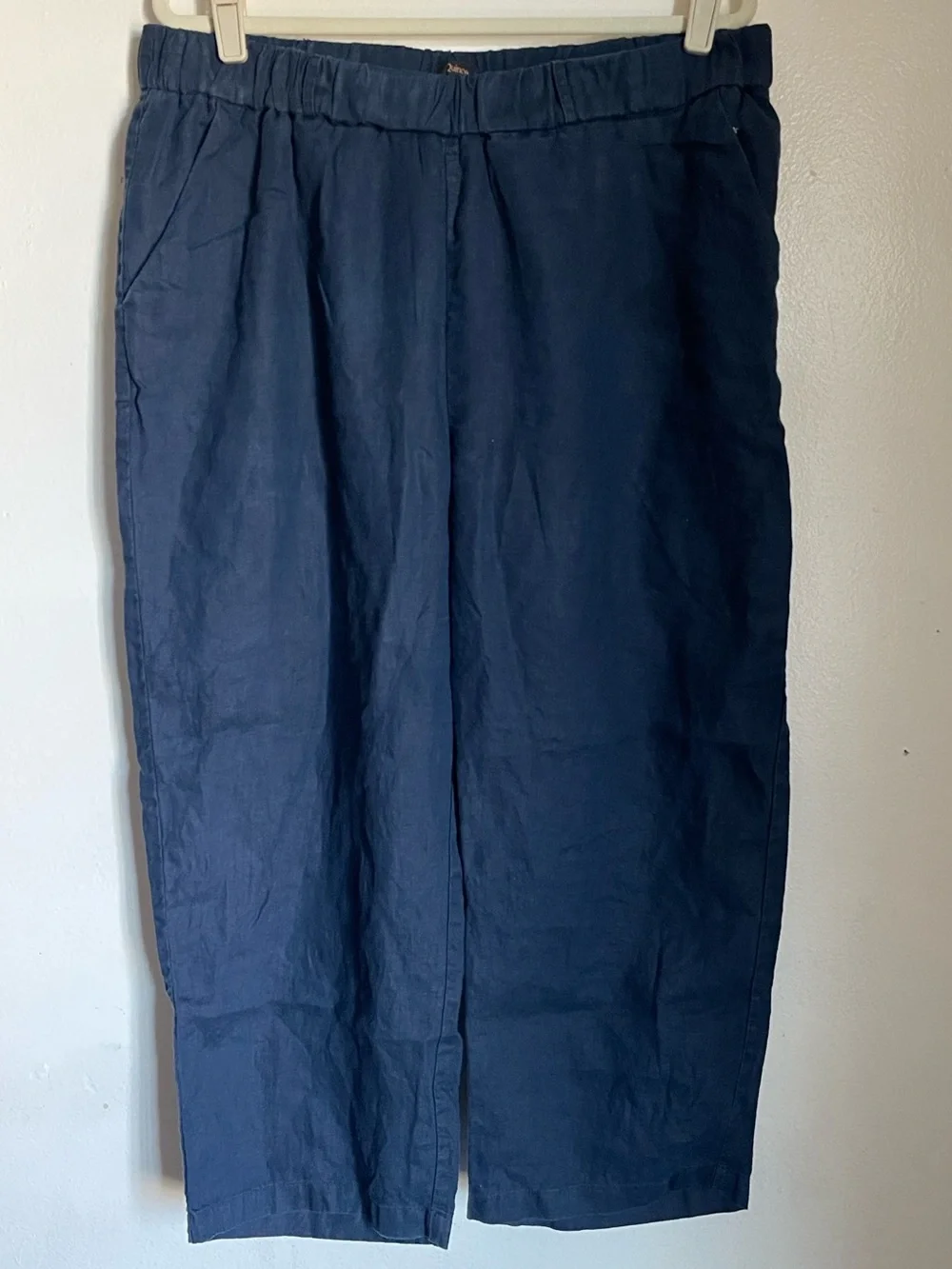 Quince 100% European Linen Navy Pull-On Pants Size 1X Natural Fiber Coastal